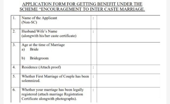 inter caste marriage application form