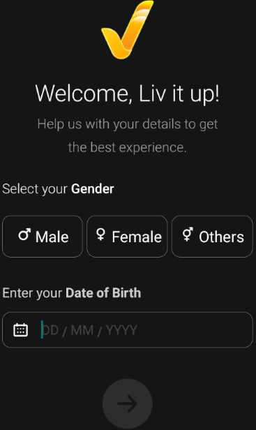 select your gender, enter your date of birth 