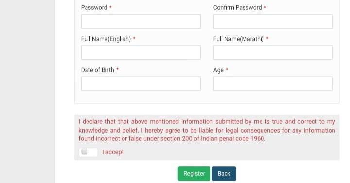 password, confirm password, full name, date of birth, age, click to register