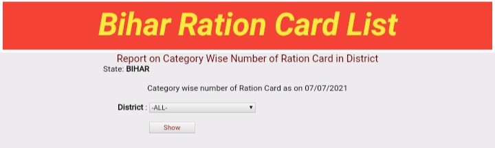 report on category wise number of ration card