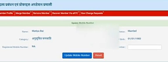 click on the update mobile number written on the blue strip