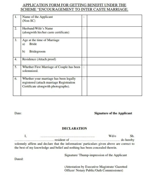  Maharashtra Inter Caste Marriage Scheme Application Form