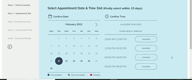 Select Appointment date & time slot