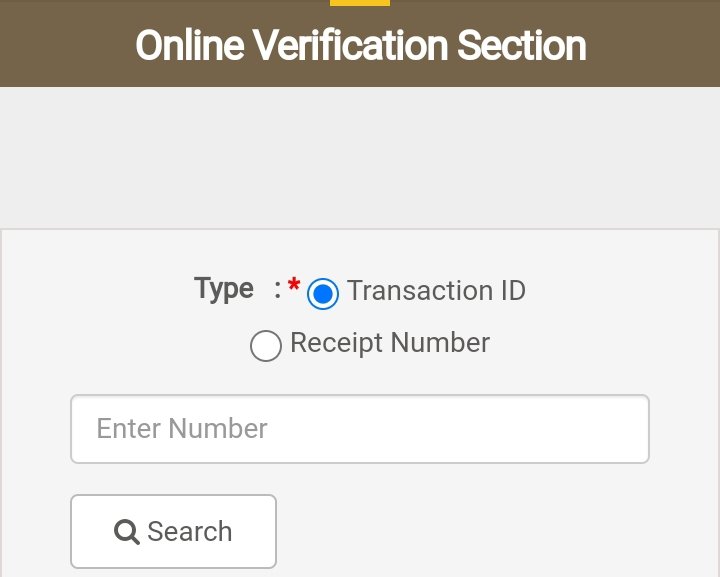 online verification section- transaction id/receipt number
