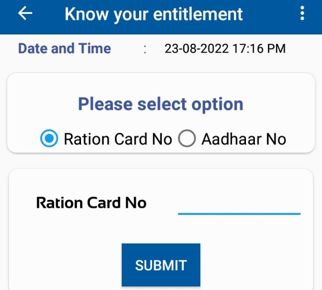 Please select option - Ration Card No/Aadhaar Card No. and click Submit button
