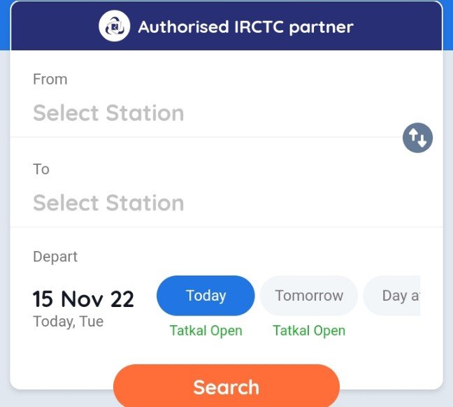 authorised irctc partner- form station, to station, search  