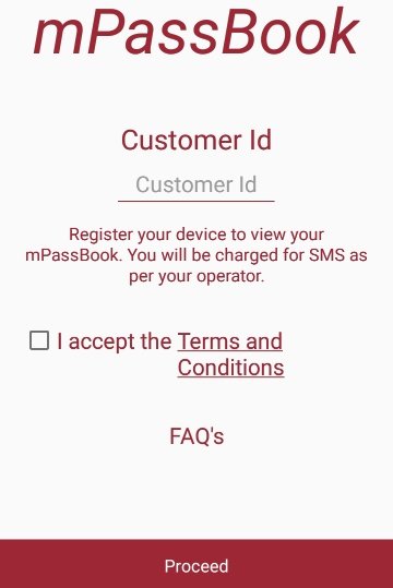 PNB mPassBook Customer id, i accept the terms and conditions, press proceed button