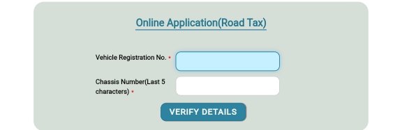 online application (road Tax) - vehicle registration no, chassis number
