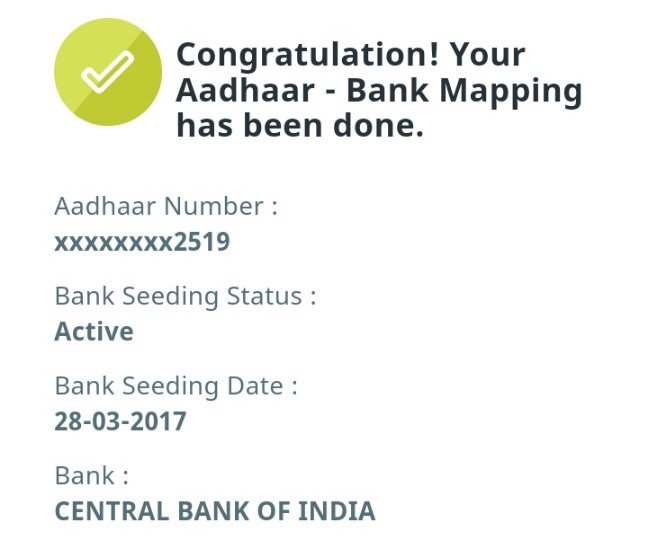 congratulation your aadhar bank mapping has been done