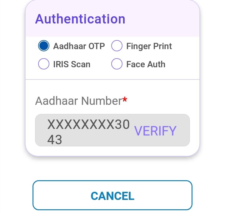 authentication aadhar otp/finger print/iris scan/face auth 