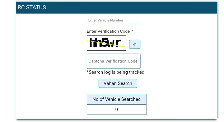 rc status - enter vehicle number, enter verification code, click the vahan search