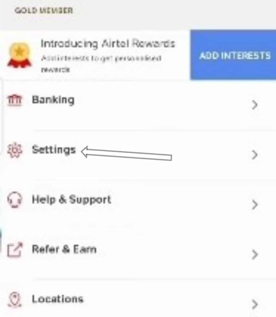 airtel app settings