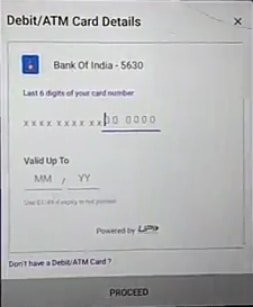 debit/atm card details