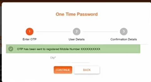 one time password enter and continue button press
