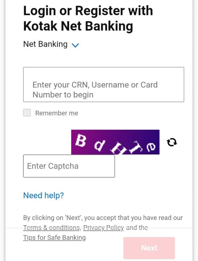 login or register with kotak net banking