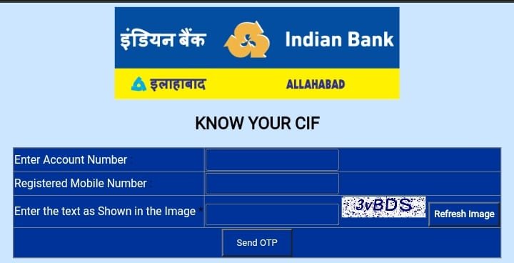 indian bank- enter account number, registered mobile number, sent otp