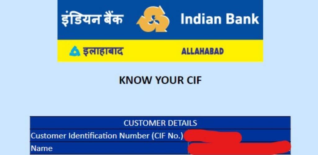 indian bank - customer identification number
