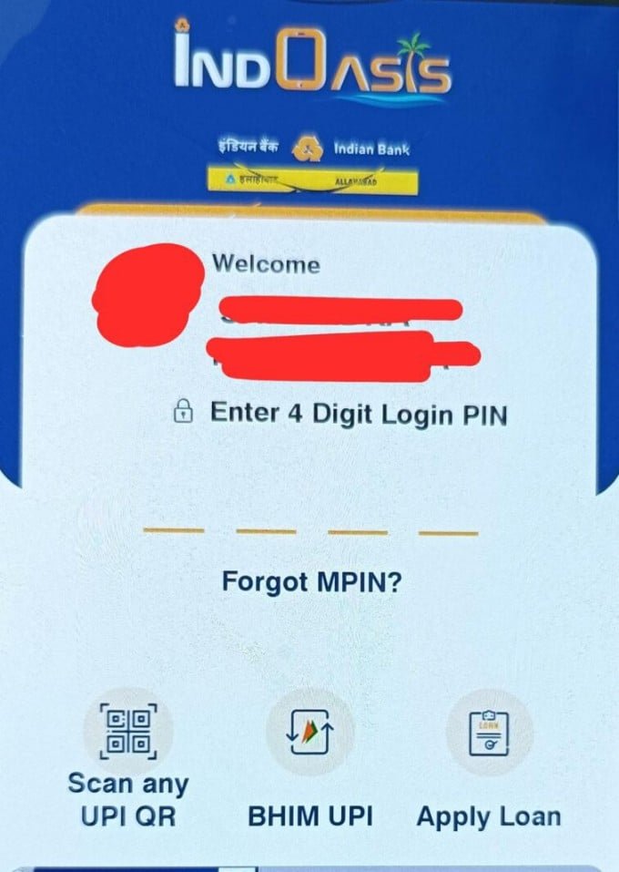 indian mobile app- enter 4 digit login pin