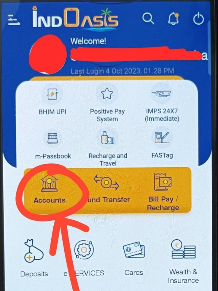 indian bank click accounts option