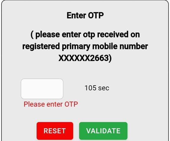 enter otp and validate