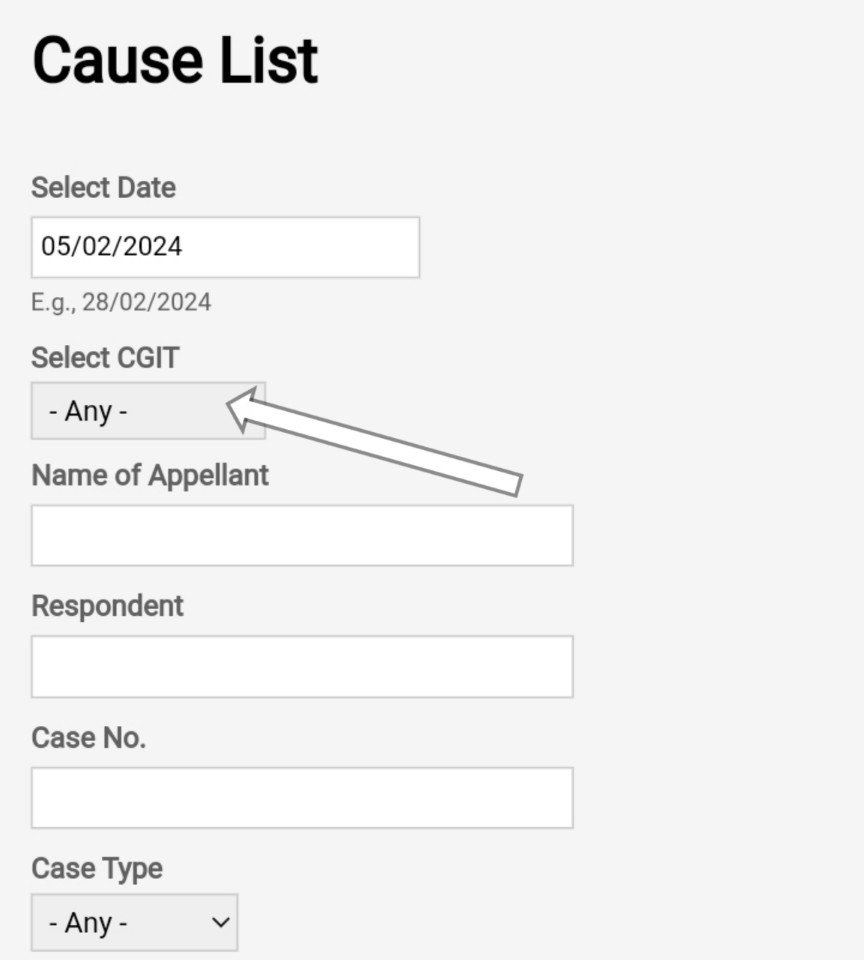 cause list- select cgit