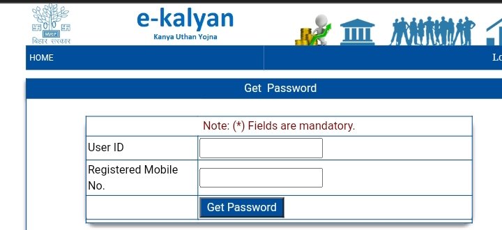 get password- user id, registered mobile no,